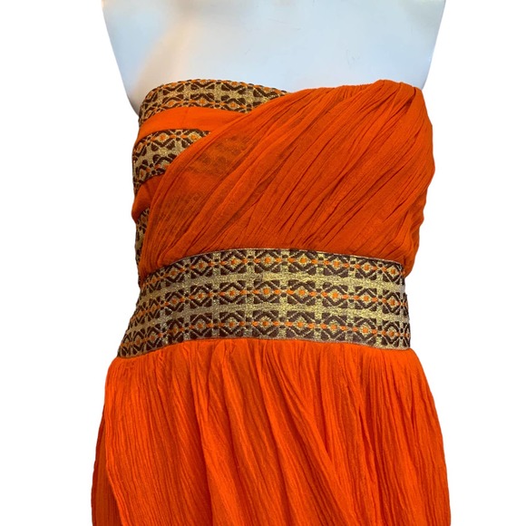 Root Design HandMade Orange Gold Strapless Ethiopian Maxi Dress XL Perfect - Picture 3 of 15
